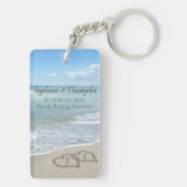Beach Wedding Hearts in de zand Elegant Sleutelhanger (achterkant)