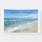 Beach Wedding Hearts in de zand Elegant Spandoek (Horizontaal)