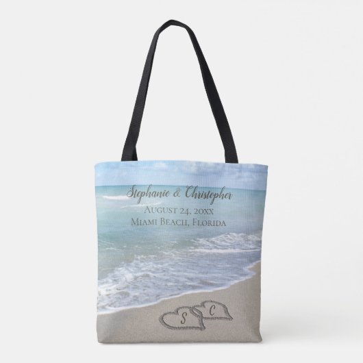 Beach Wedding Hearts in de zand Elegant Tote Bag (Achterkant)