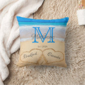  Beach Wedding Hearts in Sand Family Monogram Kussen (Deken)