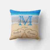  Beach Wedding Hearts in Sand Family Monogram Kussen (Achterkant)