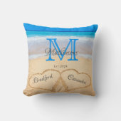  Beach Wedding Hearts in Sand Family Monogram Kussen (Voorkant)