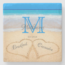 Beach Wedding Hearts in Sand Family Monogram