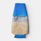 Beach Wedding Hearts in Sand Groom Flesjeskoeler (Voorkant)