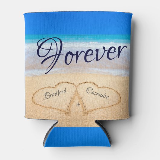 Beach Wedding Hearts in Sand Guest Keepomwille Blikjeskoeler (Voorkant)