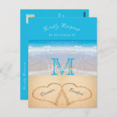 Beach Wedding Hearts in Sand RSVP Briefkaart (Voorkant / Achterkant)