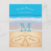 Beach Wedding Hearts in Sand RSVP Briefkaart (Voorkant)