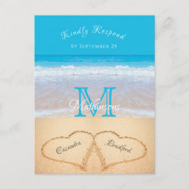 Beach Wedding Hearts in Sand RSVP Briefkaart