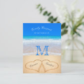 Beach Wedding Hearts in Sand RSVP Briefkaart (Staand voorkant)
