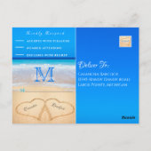 Beach Wedding Hearts in Sand RSVP Briefkaart (Achterkant)