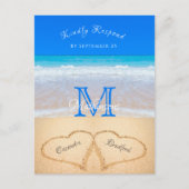 Beach Wedding Hearts in Sand RSVP Briefkaart (Voorkant)