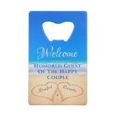 Beach Wedding Hearts in Sand Welcome Creditkaart Flessenopener (Achterkant)