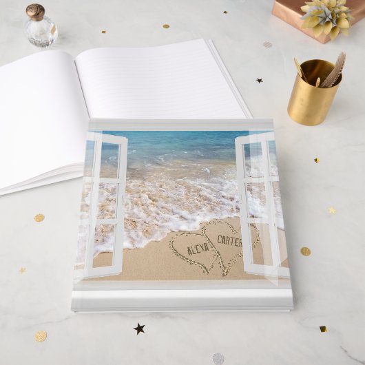 Beach Wedding Hearts in Window  Gastenboek (Voorkant open)