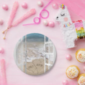 Beach Wedding Hearts in Window Papieren Bordje (Feest)