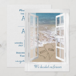 Beach Wedding Hearts met Namen in venster Kaart