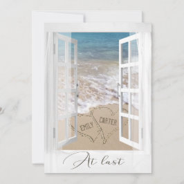 Beach Wedding Hearts met Namen in venster Kaart