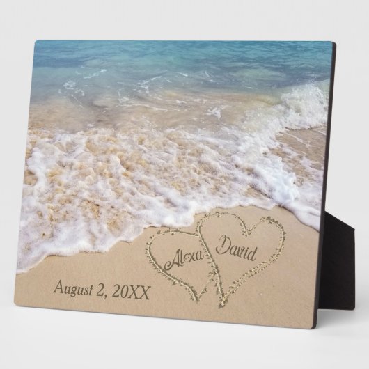 Beach Wedding Hearts met Pas getrouwd Names Fotoplaat (Zijkant)