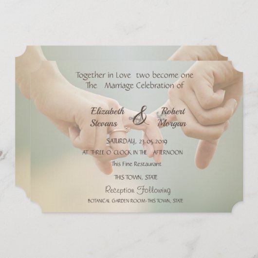 Beach Wedding, Hold Hands Invitation Kaart (Voorkant / Achterkant)