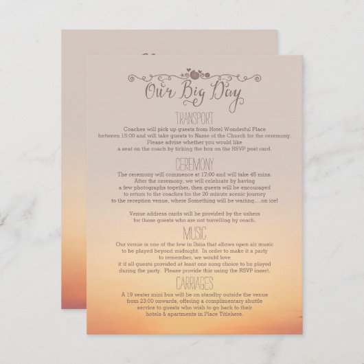 Beach Wedding Insert "our big day" Informatiekaartje (Voorkant / Achterkant)