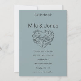 Beach Wedding Invitation Coastal Boho Waves Kaart