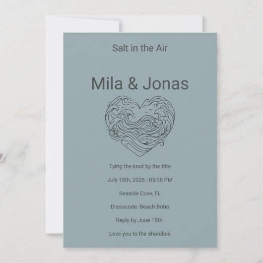 Beach Wedding Invitation Coastal Boho Waves Kaart (Voorkant)