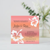 Beach Wedding Invitation Hibiscus Coral Sinaasappe Kaart (Staand voorkant)