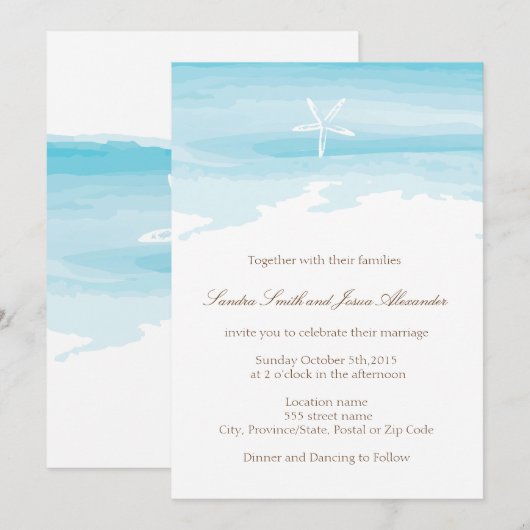 Beach Wedding Invitation ı Starfish & Zee Kaart (Voorkant / Achterkant)