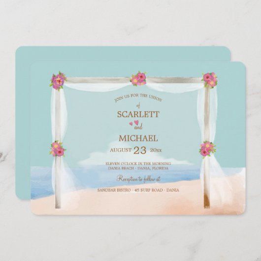 Beach Wedding Invitation Kaart (Voorkant / Achterkant)
