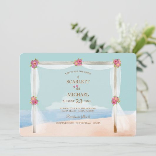 Beach Wedding Invitation Kaart (Staand voorkant)