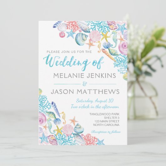 Beach Wedding Invitation Kaart (Staand voorkant)