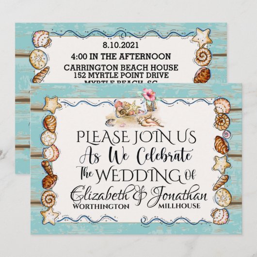 Beach Wedding Invitation Kaart (Voorkant / Achterkant)