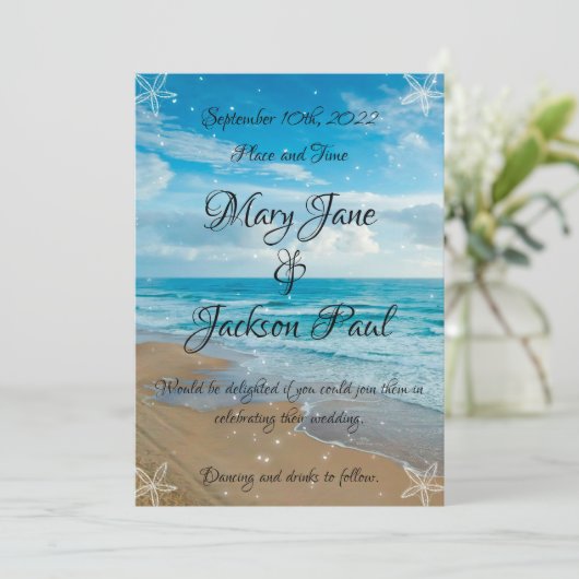 Beach Wedding Invitation Kaart (Staand voorkant)
