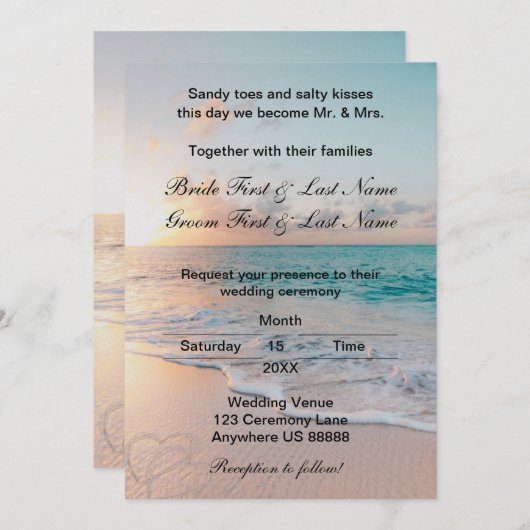 Beach Wedding Invitation Kaart (Voorkant / Achterkant)