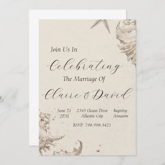 Beach Wedding Invitation Kaart (Voorkant / Achterkant)