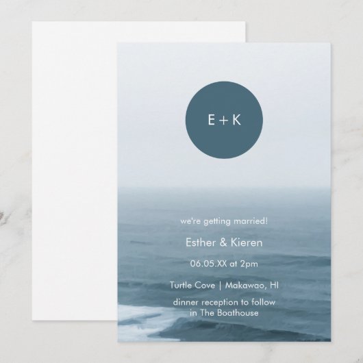 Beach Wedding Invitation | Minimalistisch monogram Kaart (Voorkant / Achterkant)