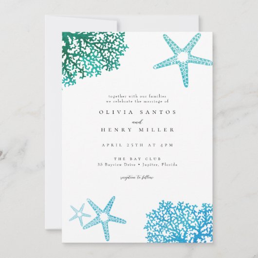 Beach Wedding Invitation, Ocean Starfish Kaart (Voorkant)