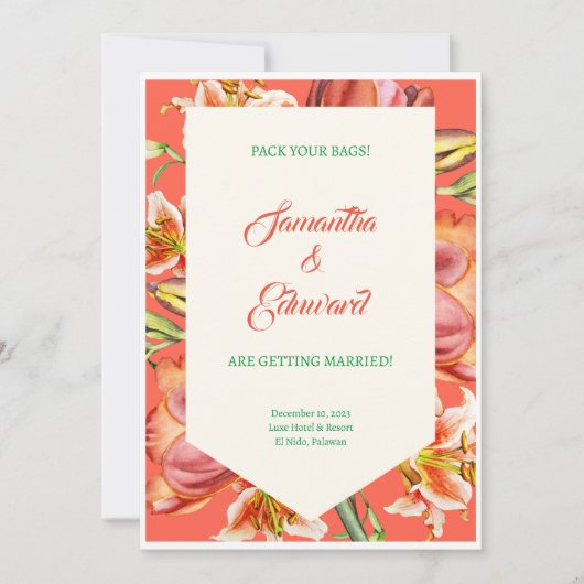 Beach Wedding Invitation (Portrait) Kaart (Voorkant)