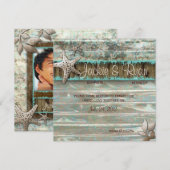 Beach Wedding Invitation Seashell Blue Save The Date (Voorkant / Achterkant)