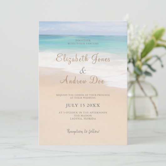 Beach Wedding Invitation Seaside/Oceanside Wedding Kaart (Staand voorkant)