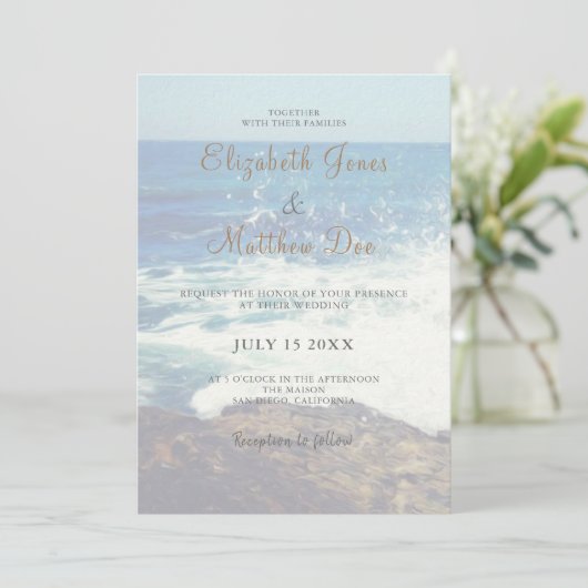 Beach Wedding Invitation Seaside/Oceanside Wedding Kaart (Staand voorkant)