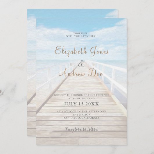Beach Wedding Invitation Seaside/Oceanside Wedding Kaart (Voorkant / Achterkant)