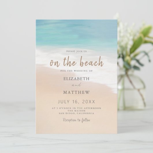 Beach Wedding Invitation Seaside/Oceanside Wedding Kaart (Staand voorkant)