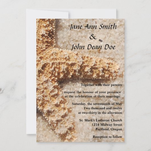 Beach Wedding Invitation:  Starfish Foto Kaart (Voorkant)
