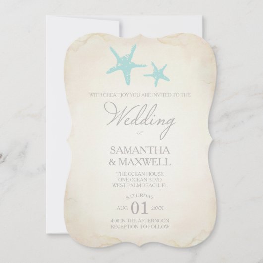 Beach Wedding Invitation - Starfish Kaart (Voorkant)