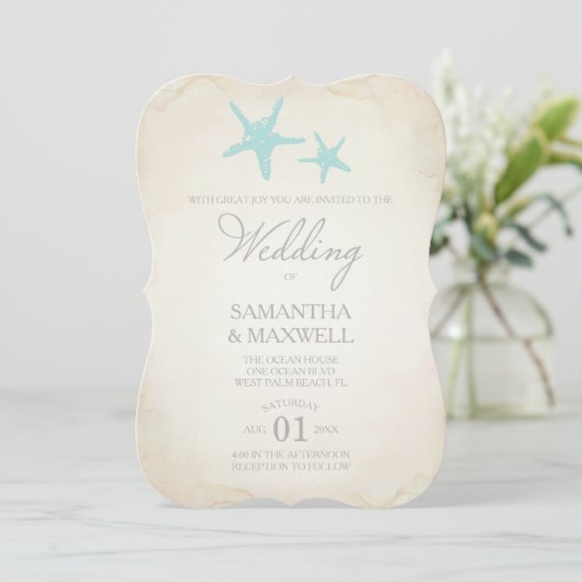Beach Wedding Invitation - Starfish Kaart (Staand voorkant)