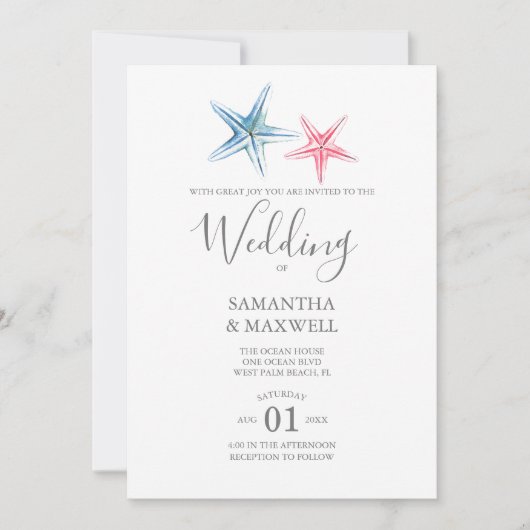 Beach Wedding Invitation - Starfish Kaart (Voorkant)