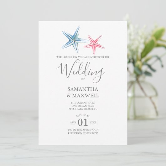 Beach Wedding Invitation - Starfish Kaart (Staand voorkant)