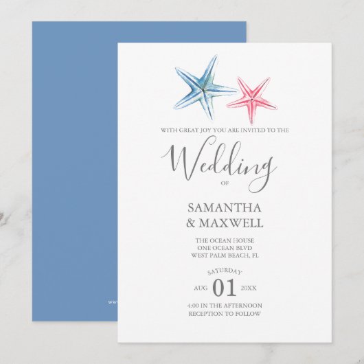 Beach Wedding Invitation - Starfish Kaart (Voorkant / Achterkant)