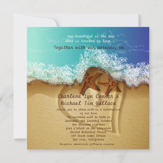 Beach Wedding Invitation van 5,25 x 5,25 inch Kaart (Voorkant)