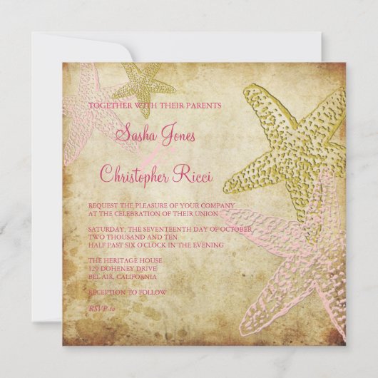 Beach Wedding Invitations/spkles stock Kaart (Achterkant)